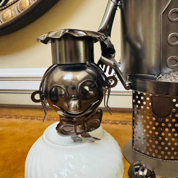 Lady Chef Frying Fish Fisherman Charcoal Metal Wine Bottle Holder NEW - Picture 3 of 7